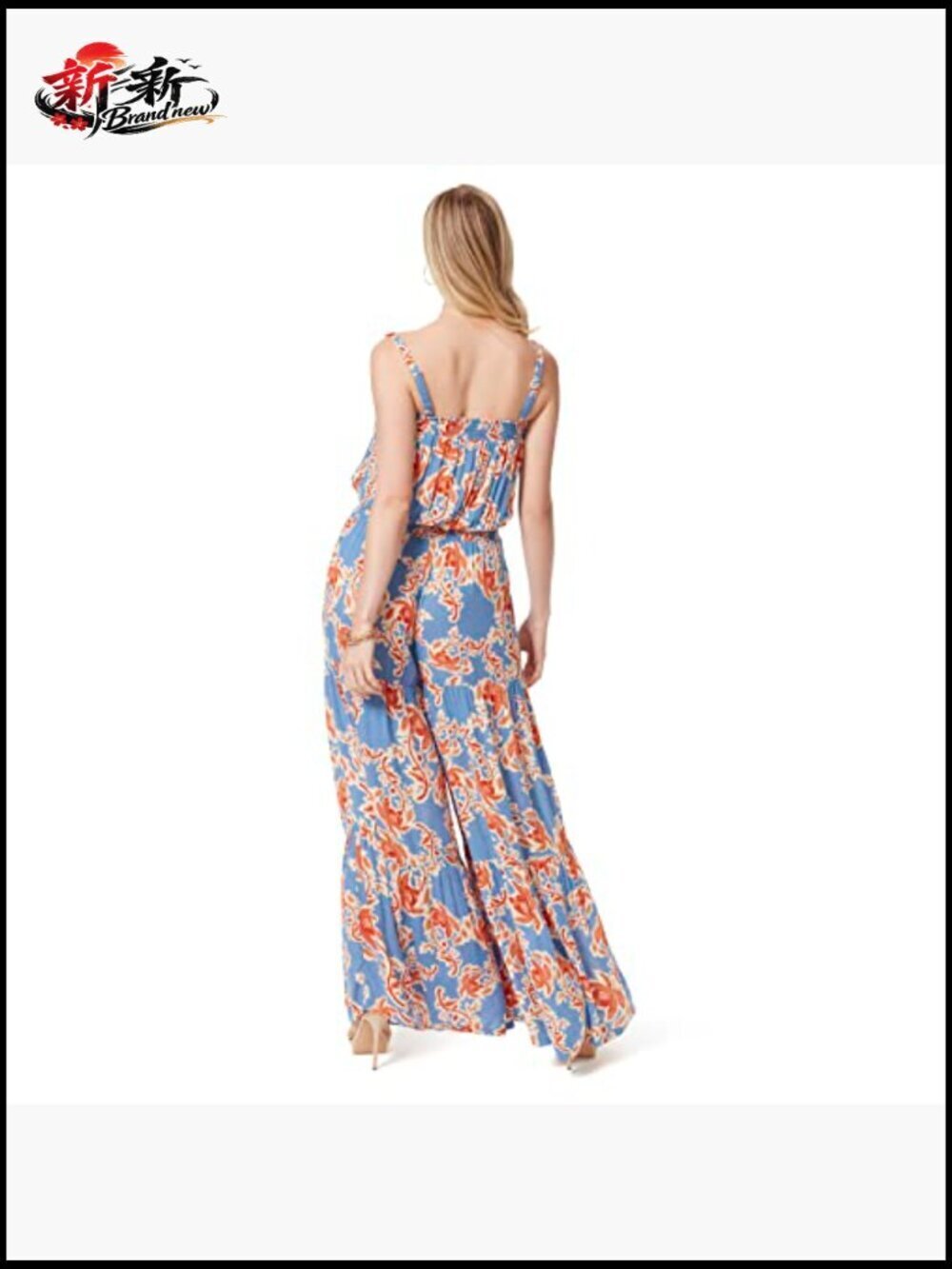 Sleeveless Jumpsuit with Smocked Neck and Pockets, 100% Viscose Fabric - Picture 3 of 3